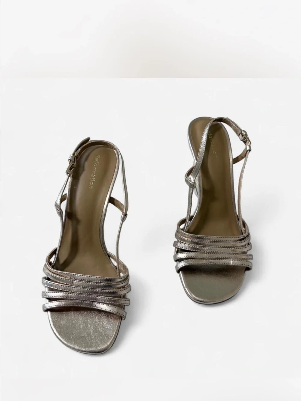 Reformation Metallic Gold Ava Espadrille Wedge Sandals with Strappy Upper